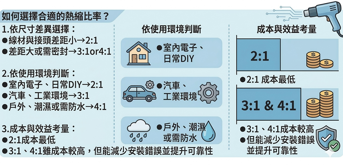 如何選購熱縮套管，熱縮比率有什麼不同？